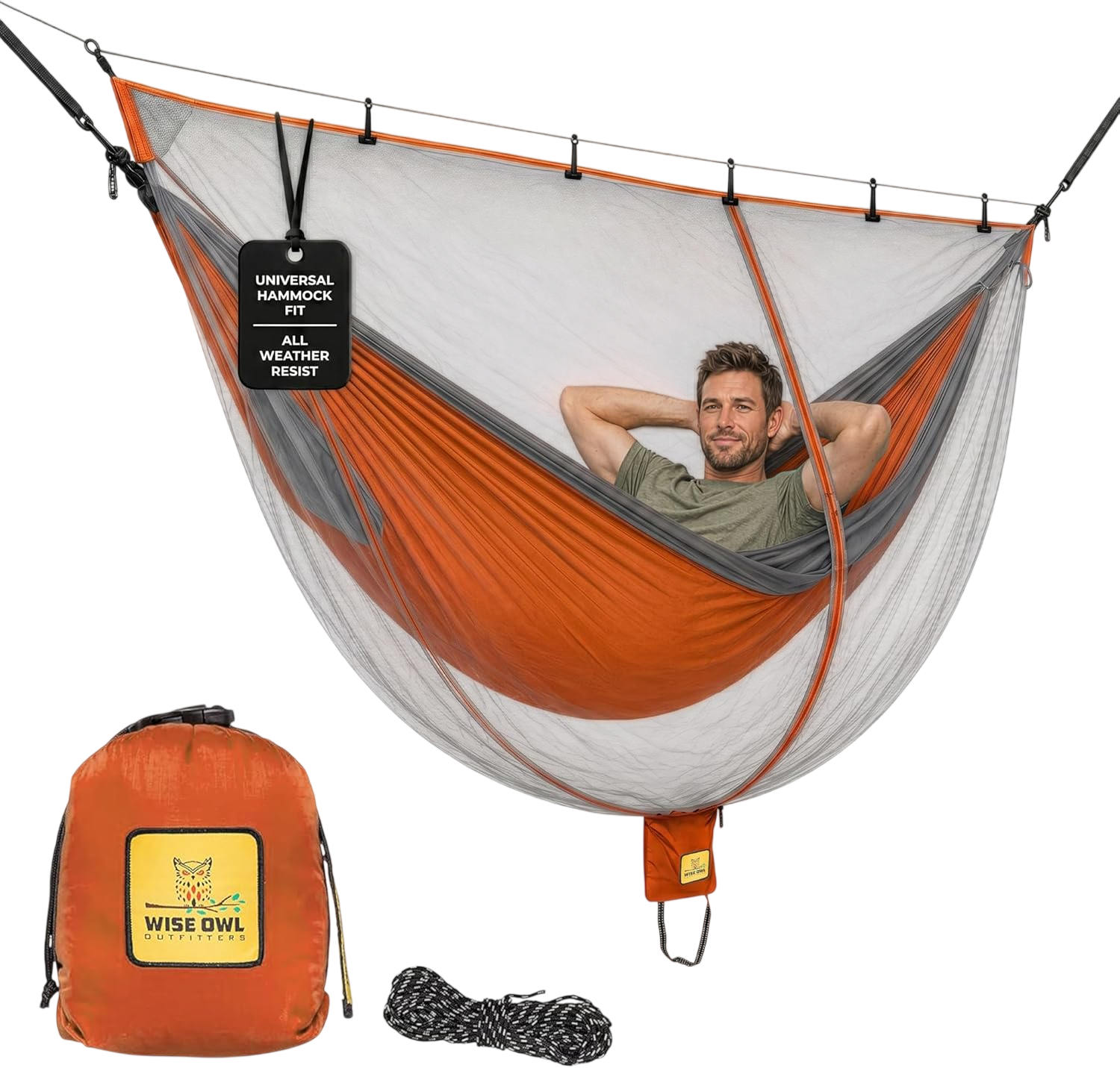 Orange Mosquito Net for Hammock by Wise Owl Outfitters