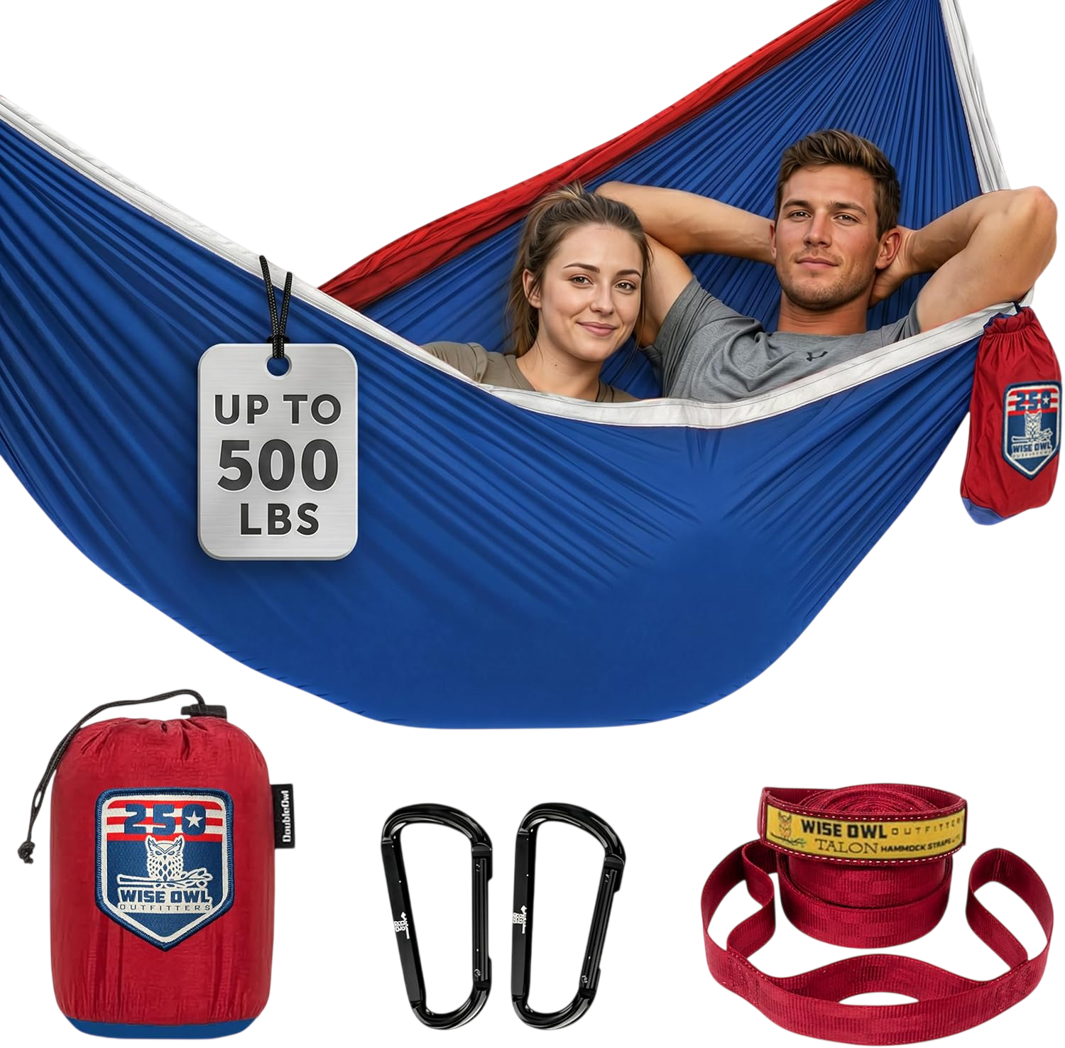 Double 500lbs Portable Hammock with Tree Straps by Wise Owl Outfitters